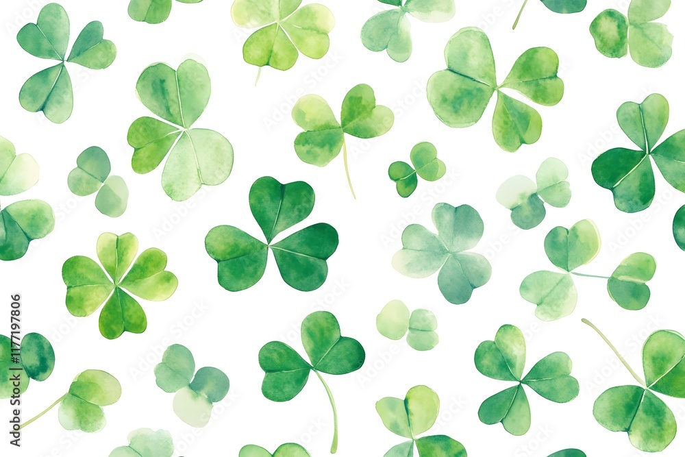 Watercolor Clovers: Green Leaf Pattern Watercolor Clovers: Green Leaf Pattern