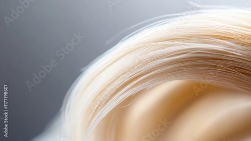 Close-up of platinum blonde hair strands in soft light
