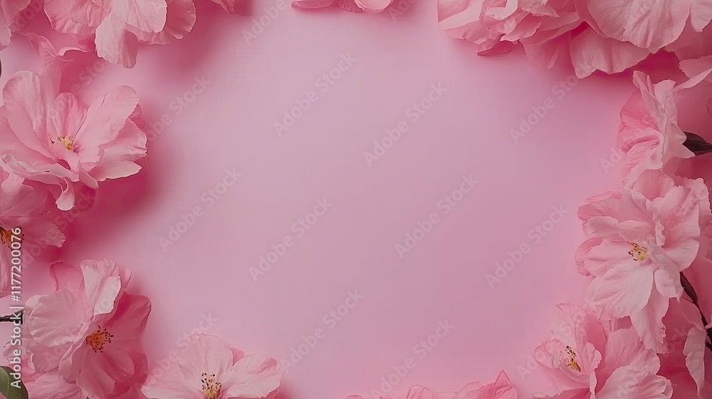 Pastel lilac background bordered with vibrant spring blooms, ideal for a sophisticated invitation or card. Flat lay, top view. Pastel lilac background bordered with vibrant spring blooms, ideal for a sophisticated invitation or card. Flat lay, top view.