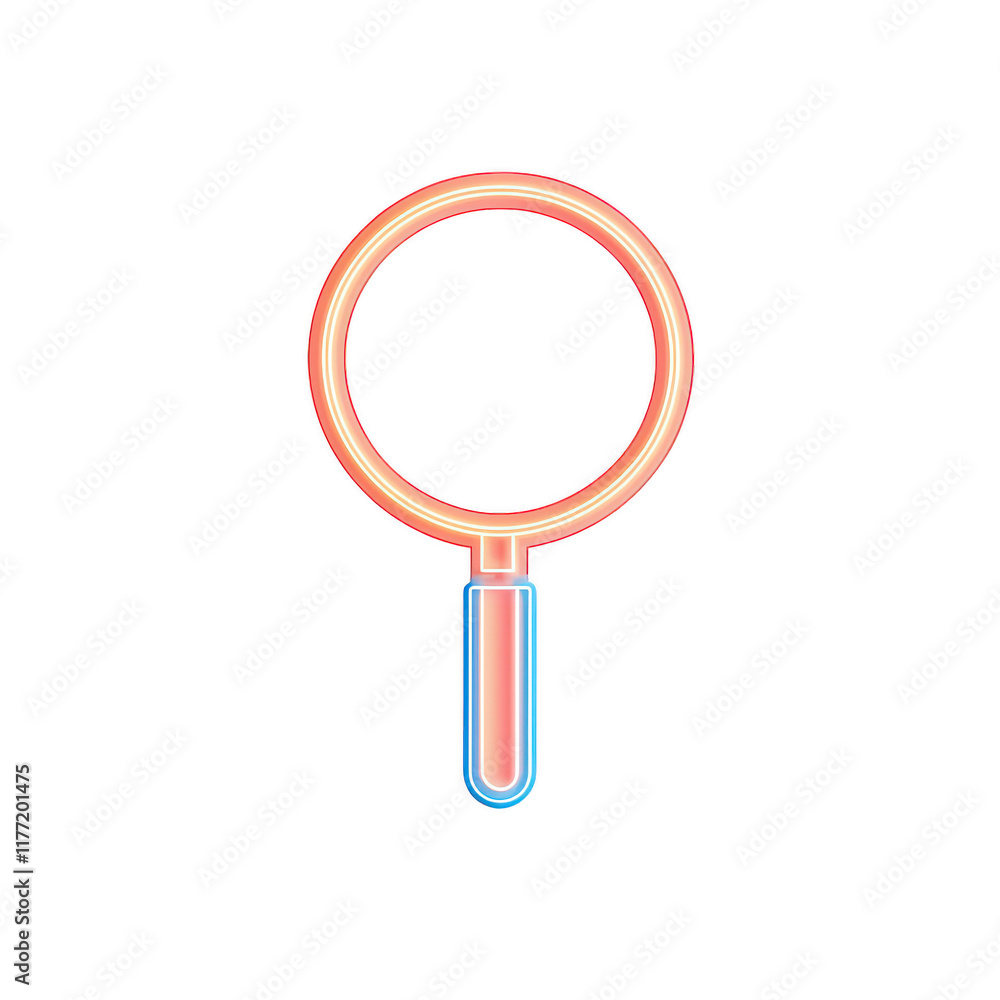 Neon search magnifying glass icon in vibrant colors for digital design., isolated on a transparent background. Neon search magnifying glass icon in vibrant colors for digital design., isolated on a transparent background.