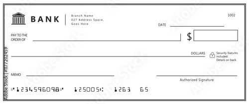 Bank check, vector blank money cheque, checkbook template with guilloche pattern and fields. Currency payment coupon, money check background	