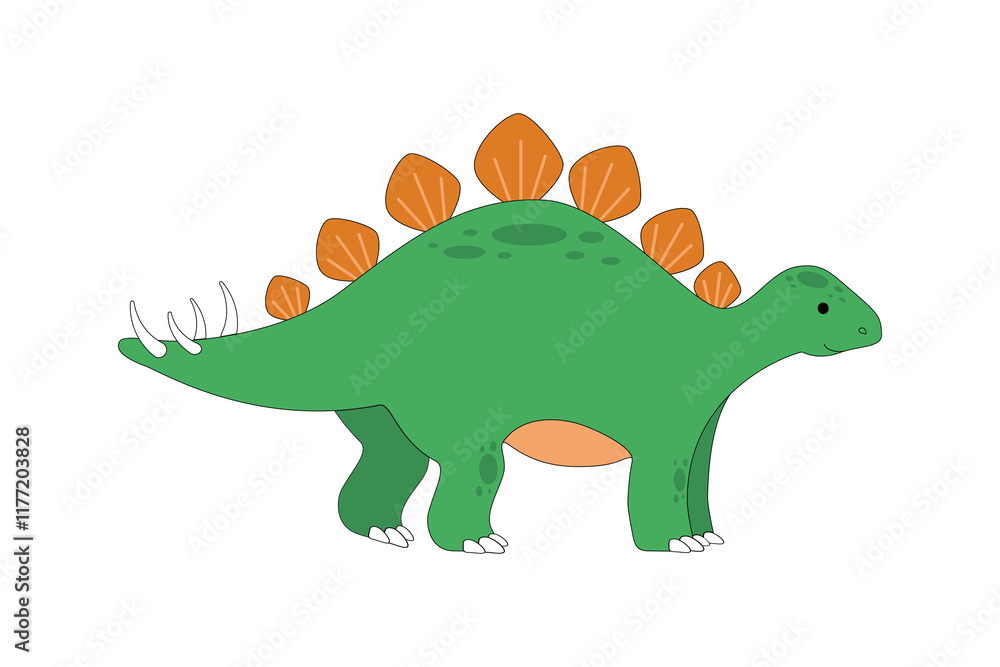 Fototapeta premium Cute cartoon stegosaurus. Prehistoric animal. Dinosaur children s Illustration on white background
