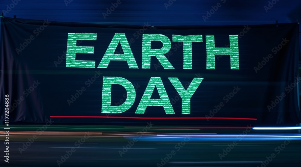 Fototapeta premium Earth Day digital banner with neon lights