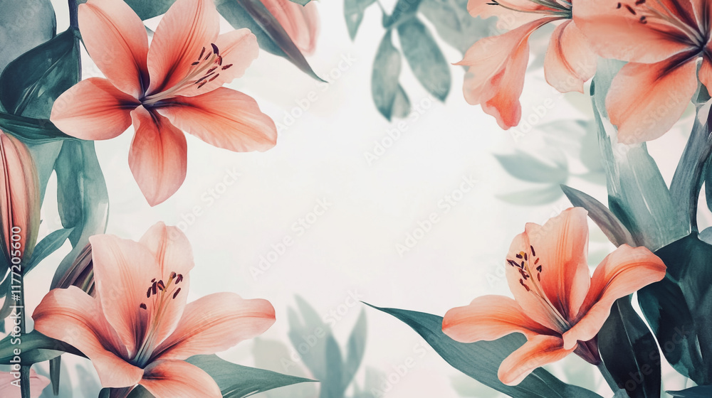 Obraz premium wedding invitation card background vector. Minimal hand painted watercolor botanical flowers texture template background. Design for wedding, vip cover, poster, rsvp moderncard.Valentine's Day