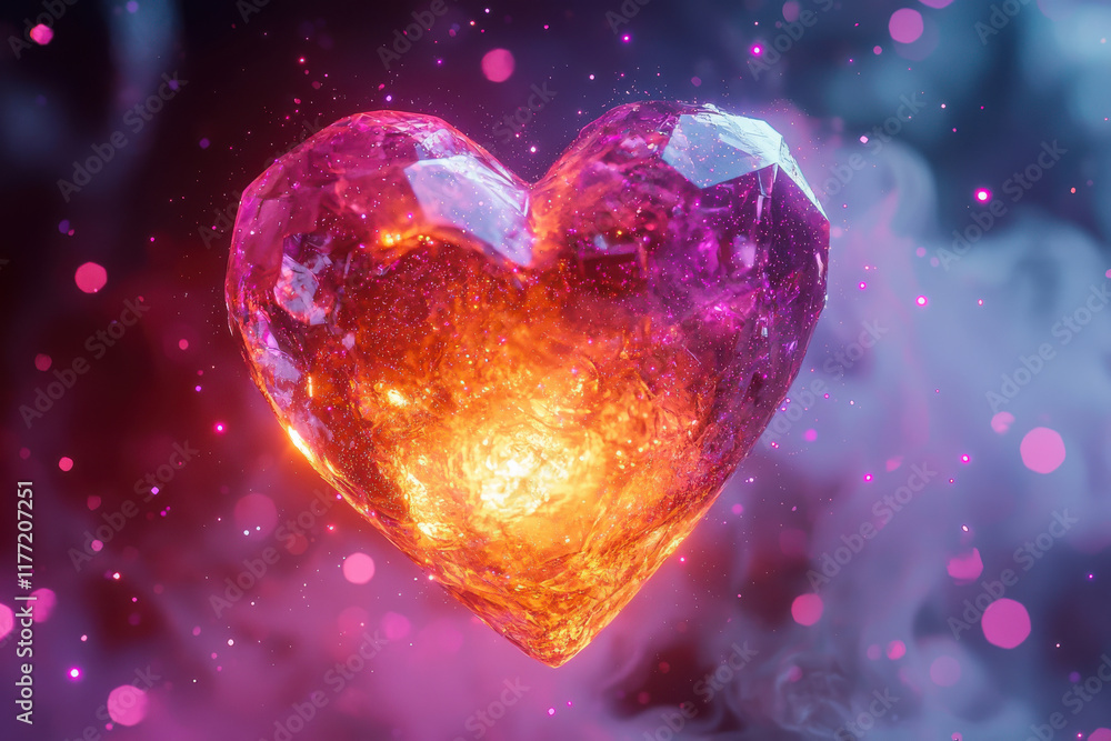 Fototapeta premium Glowing Crystal Heart with Magical Sparkles