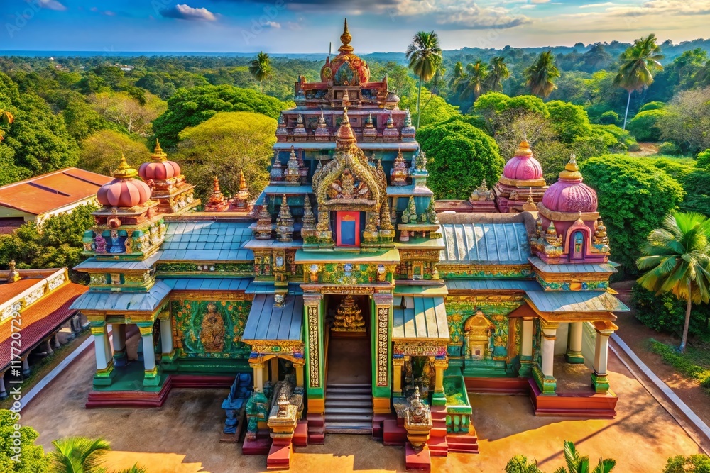 Obraz premium Aerial View of Murugan Temple Entrance, Chilaw, Sri Lanka - Drone Photography