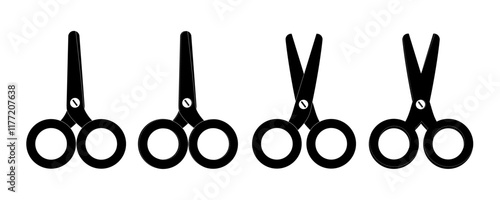Set of black scissors. Scissors open and closed. Sewing decor, elements.eps