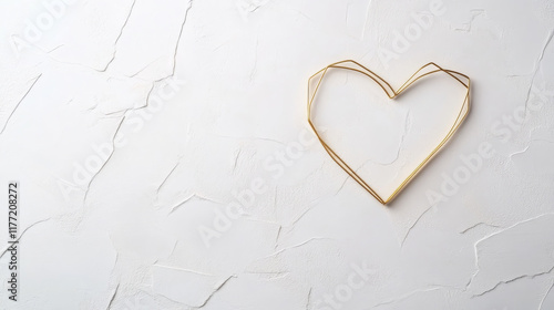 geometric heart shape made of thin golden lines on textured white background evokes feelings of love and elegance. This minimalist design is perfect for various creative projects