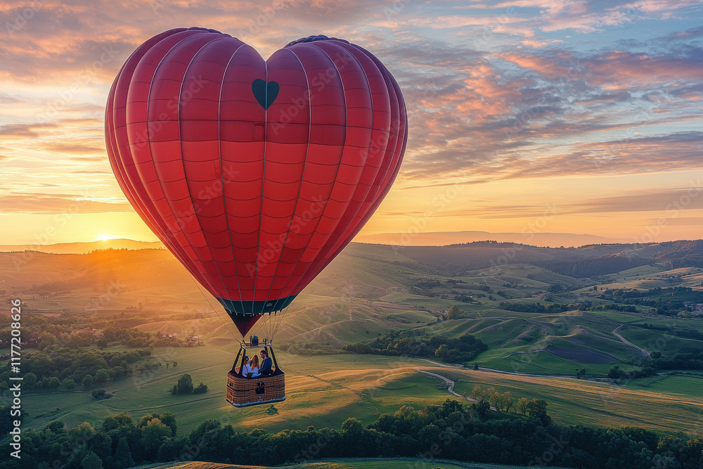Obraz premium Heart-Shaped Hot Air Balloon at Sunrise