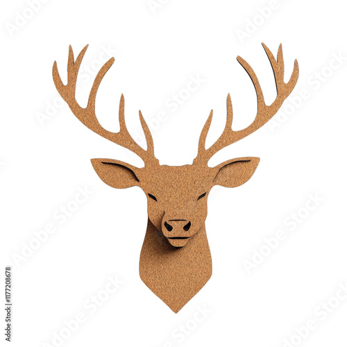 Stylized deer head with antlers in cork texture photo