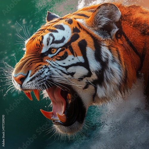 India National Tiger Roaring Portrait in Vibrant Background.