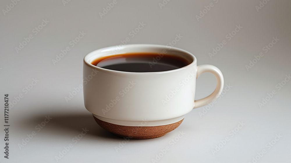 Simple cup of American drip coffee dark brown and smooth served in a plain white mug placed on a clean minimalistic white background Simple cup of American drip coffee dark brown and smooth served in a plain white mug placed on a clean minimalistic white background