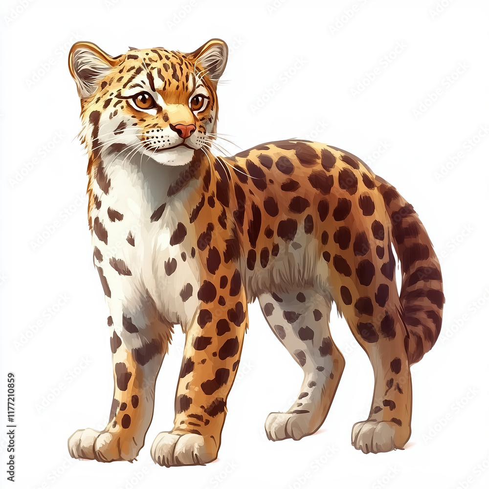 Naklejka premium Realistic Illustration of a Spotted Wildcat in a Standing Pose