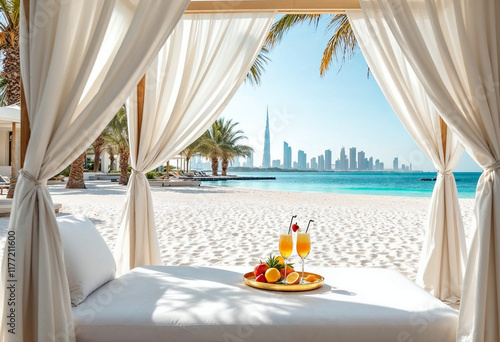 Luxurious beach retreat with a stunning Dubai skyline view