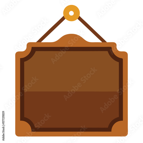 Door plaque hanging wood sign flat illustration on white background
