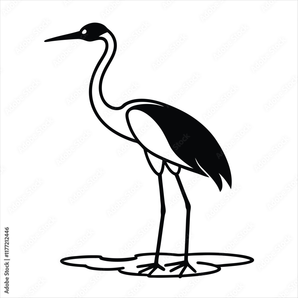 Fototapeta premium Minimalist Crane Silhouette Standing Elegantly on Water