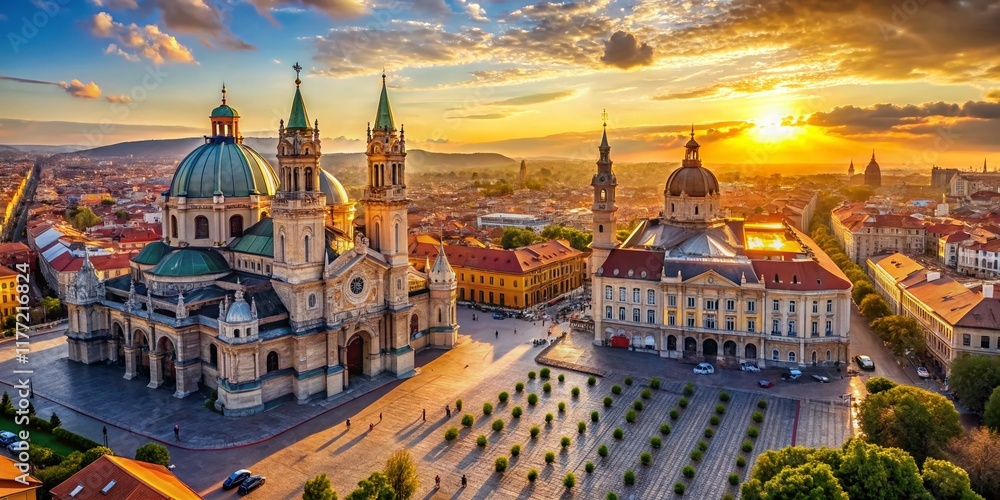 Fototapeta premium Aerial View of Zaragoza's Basilica of Our Lady of the Pillar, Spain