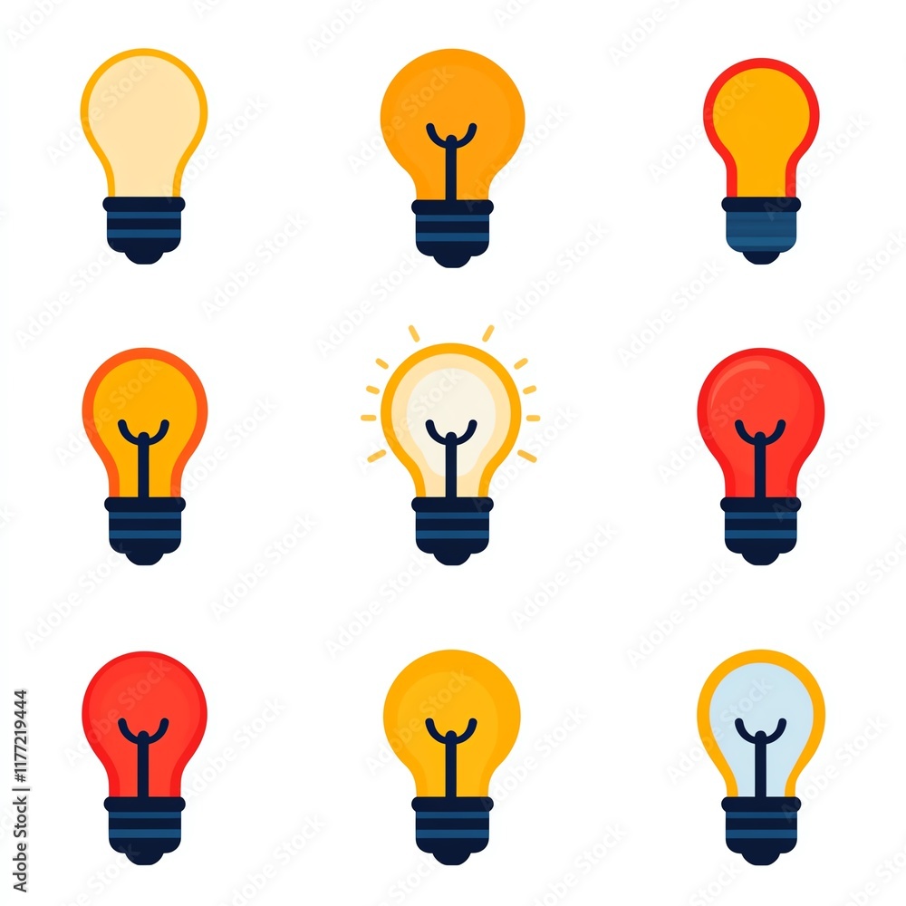 A grid of colorful light bulbs in various states of illumination, showcasing creativity and energy. A grid of colorful light bulbs in various states of illumination, showcasing creativity and energy.