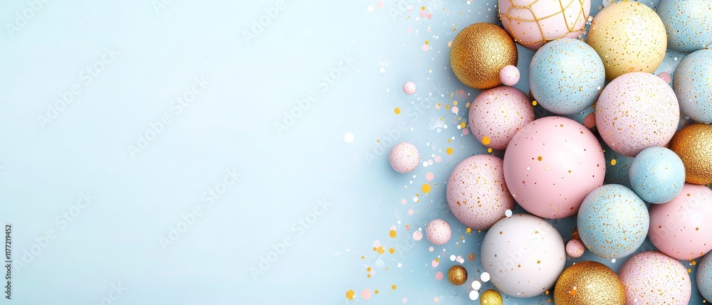 Pastel Pink Blue Gold Glitter Balls Festive Background Pastel Pink Blue Gold Glitter Balls Festive Background