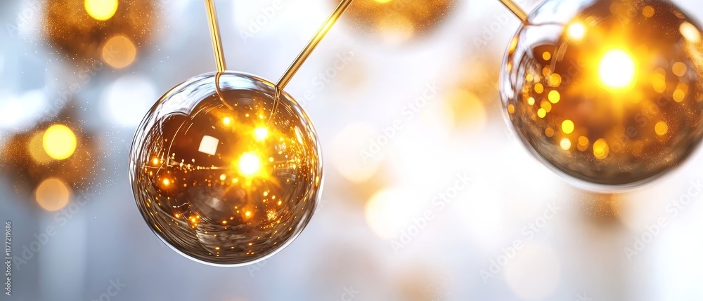 Abstract Golden Spheres Connected Illuminated Background Bright Lights Glowing Bokeh Abstract Golden Spheres Connected Illuminated Background Bright Lights Glowing Bokeh