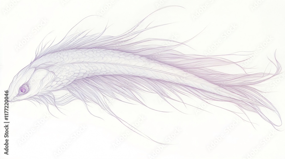 Fototapeta premium Whimsical Fish Illustration: An ethereal depiction of a fish, drawn with delicate lines, creating a sense of graceful movement and otherworldly beauty.