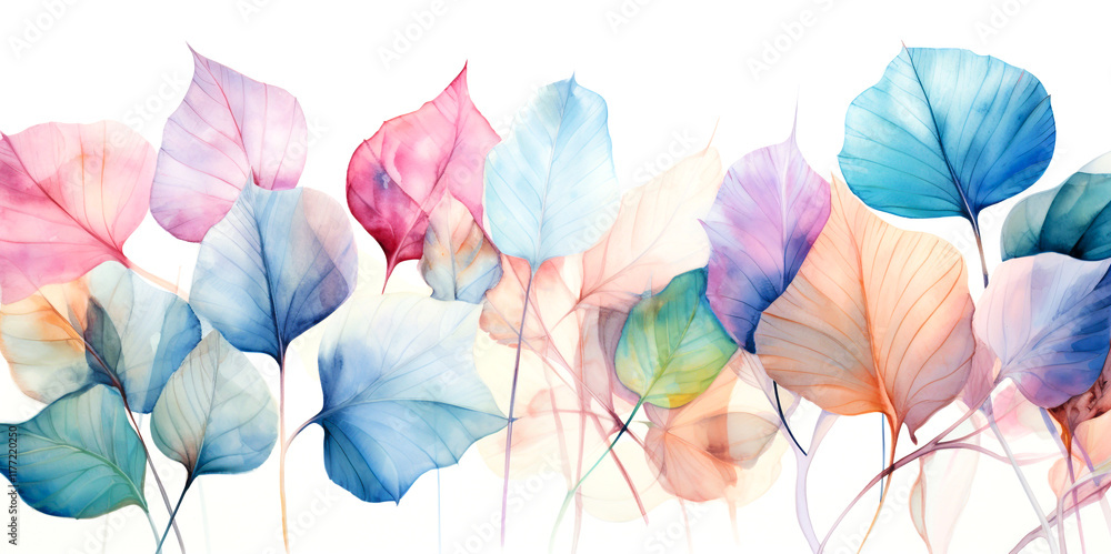 Naklejka premium Modern pastel watercolor leaf painting, suitable for background design, white background.