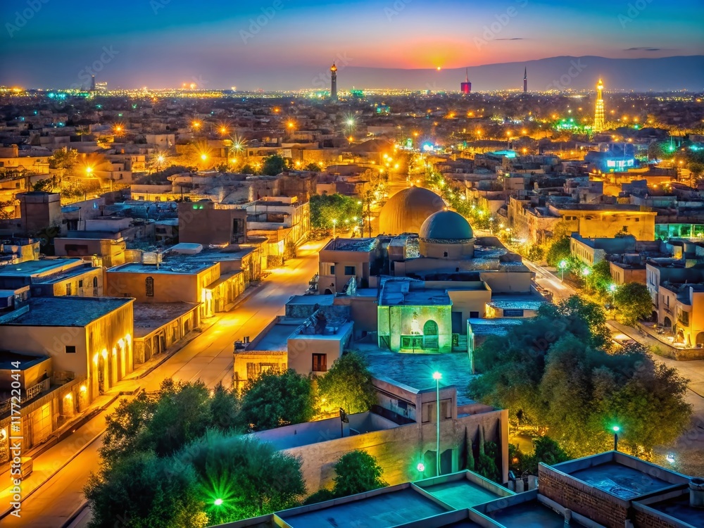 Obraz premium Ahvaz, Iran: Nighttime Streetscape, Low Light Photography, Urban Scene, Middle Eastern City