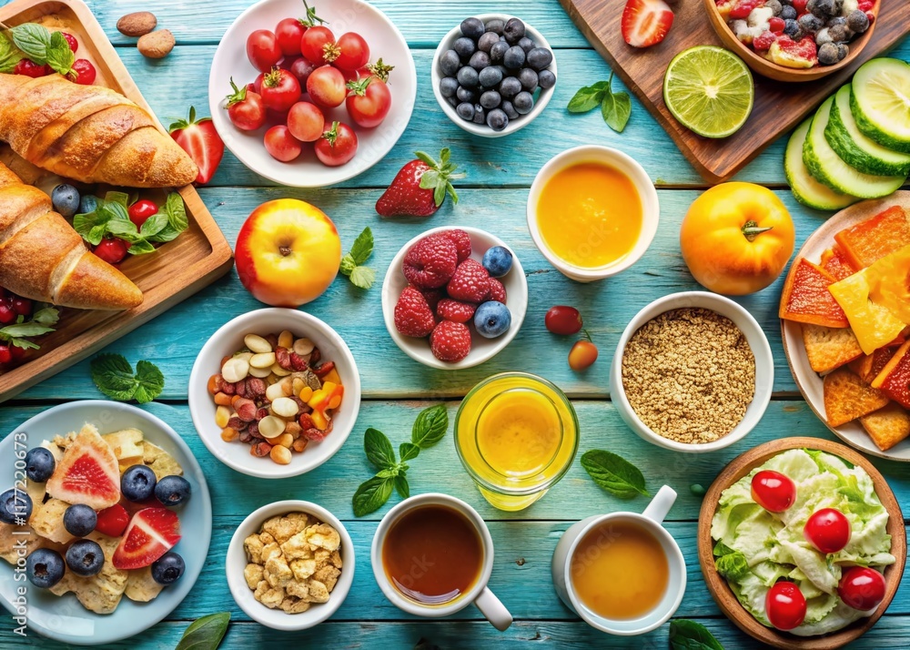 Fototapeta premium AI-Generated Image: Delicious Breakfast Food, Copy Space, Right Composition