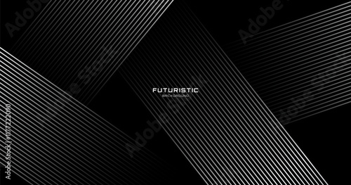 3D silver lines techno abstract background overlap layer on dark space with diagonal shapes decoration. Modern graphic design element stripes style concept for banner, flyer, card, or brochure cover