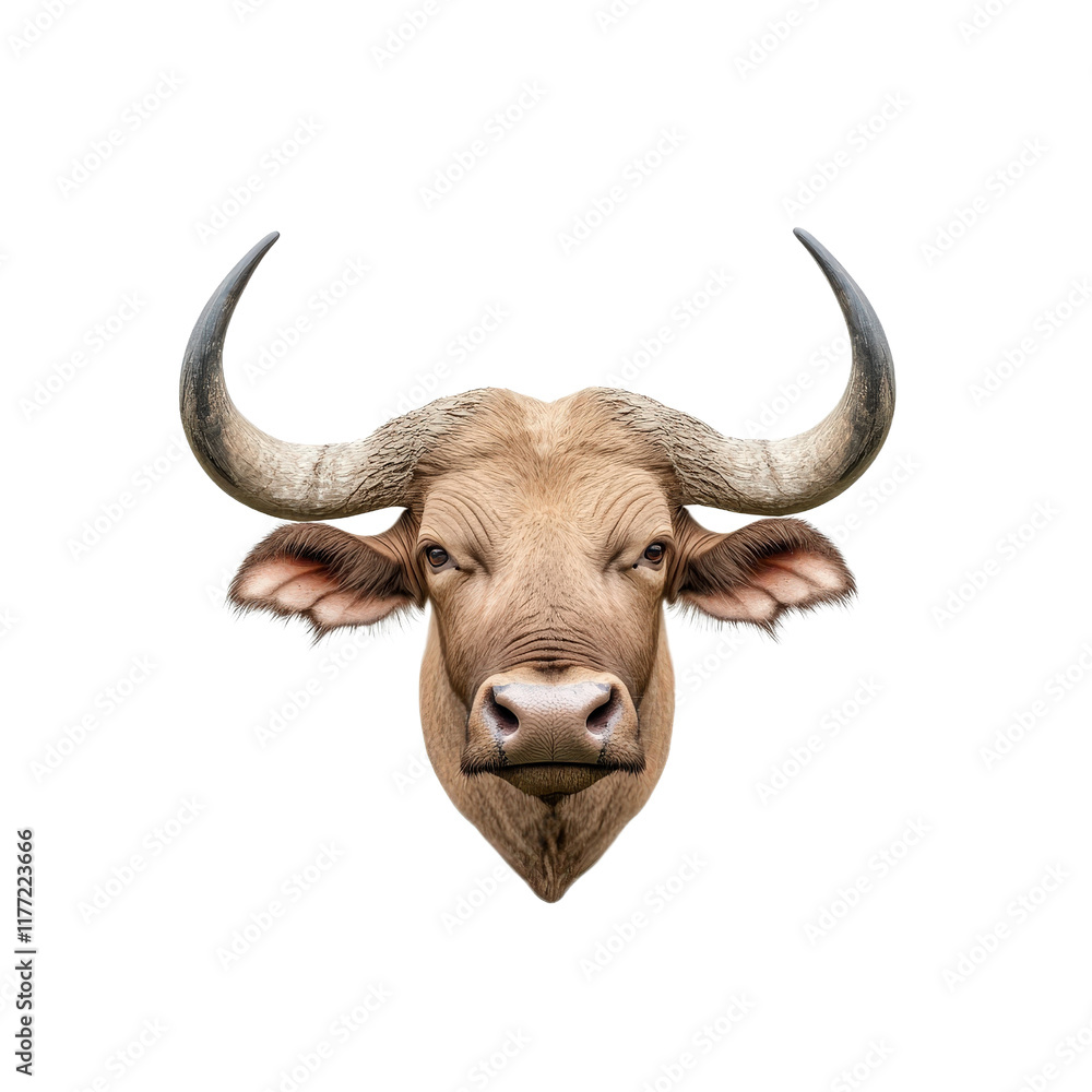 Buffalo head with prominent horns and detailed features Buffalo head with prominent horns and detailed features