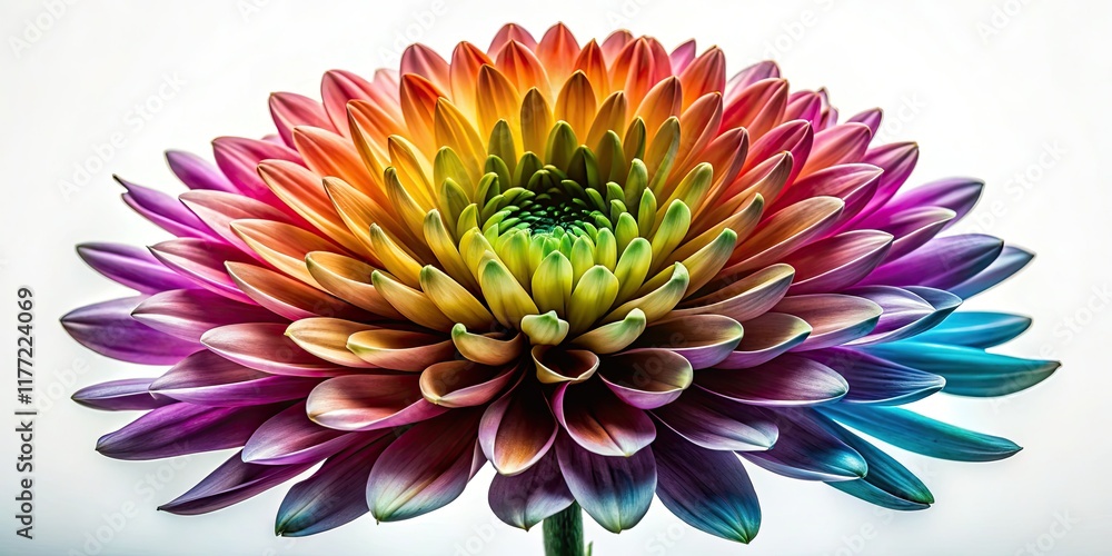 Obraz premium A multicolored chrysanthemum silhouette, dramatically set against a stark white background, commands attention in this botanical study.