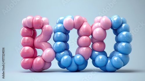 Pink and blue balloons forming the word BOO. photo