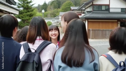 A happy young Japanese woman is excited to start a new school year