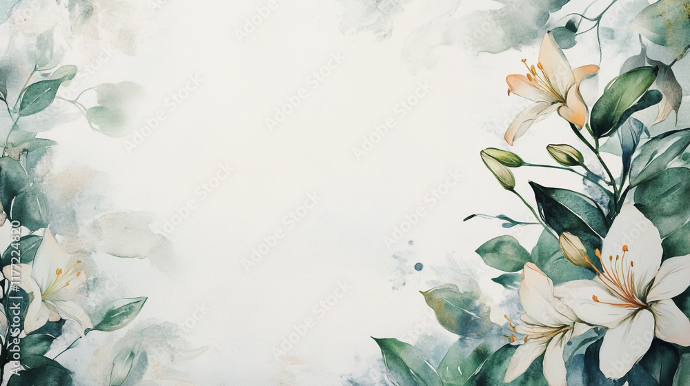 Obraz premium wedding invitation card background vector. Minimal hand painted watercolor botanical flowers texture template background. Design for wedding, vip cover, poster, rsvp moderncard.Valentine's Day