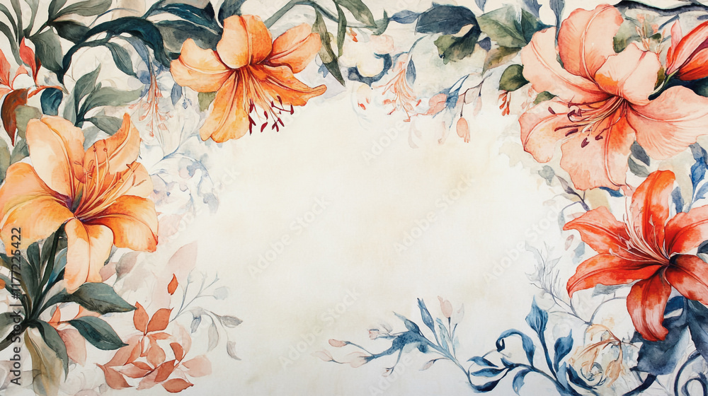 Obraz premium wedding invitation card background vector. Minimal hand painted watercolor botanical flowers texture template background. Design for wedding, vip cover, poster, rsvp moderncard.Valentine's Day