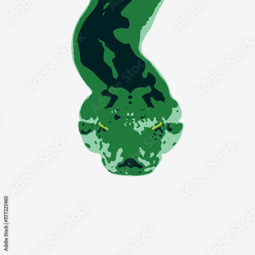 Stylized snake portrait featuring multiple shades of green creating dynamic depth and texture while maintaining a clean minimalist approach to wildlife art.