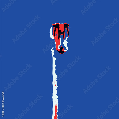 Elegant stylized swan artwork featuring striking red and white silhouette against deep blue canvas showcasing contemporary minimalist art aesthetic.