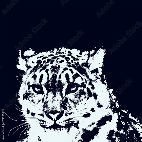 Fierce and majestic nature of a tiger's face with striking contrast,  captivating black and white illustration