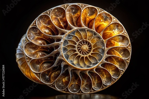 Ammonite Fossil: Intricate Spiral Structure,  Close-up View photo