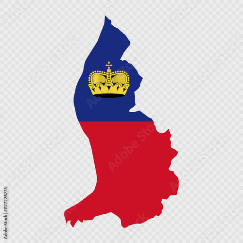 Liechtenstein map silhouette with flag.