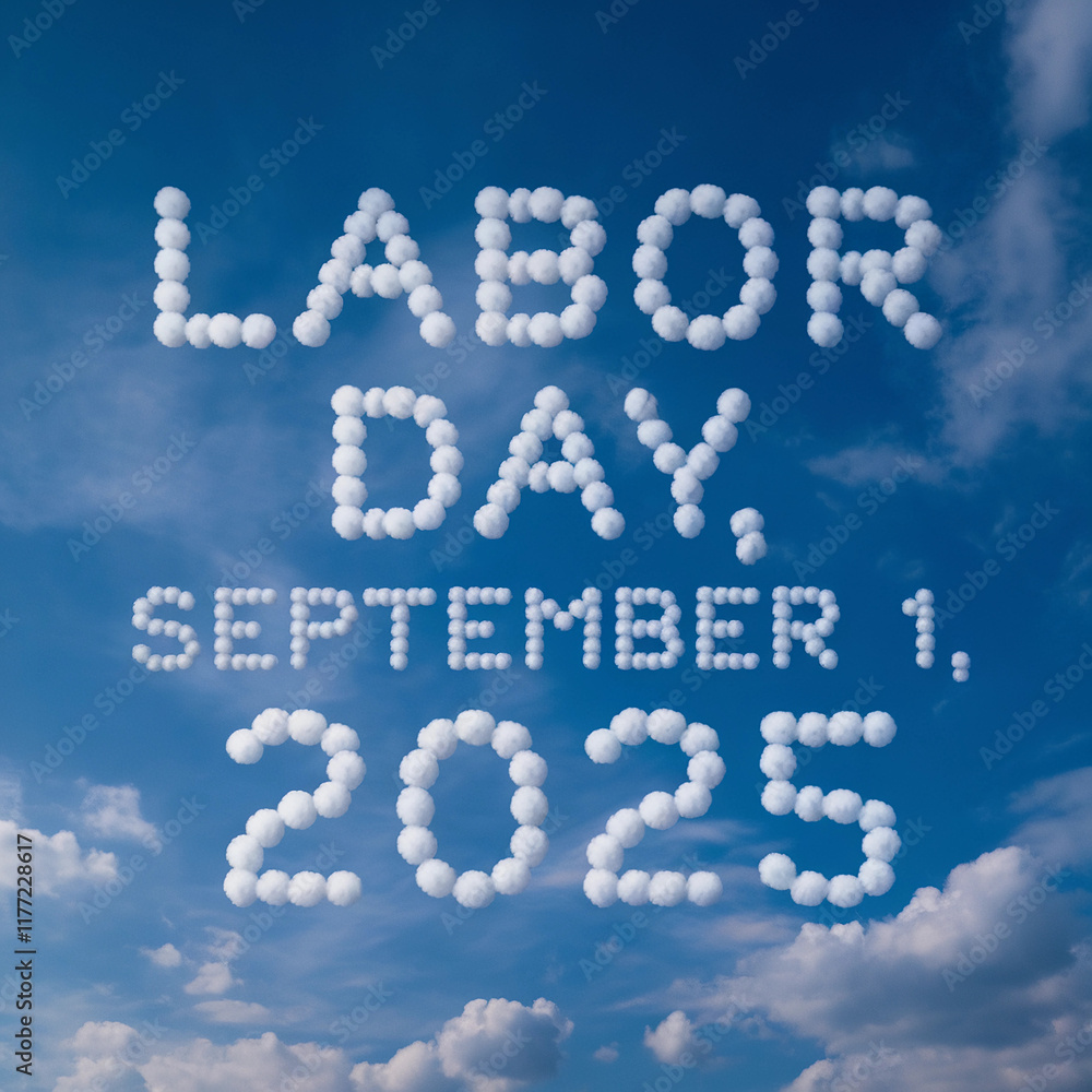 Fototapeta premium Labor Day 2025 Text Written in Blue Sky