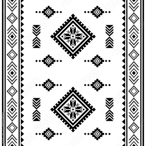 Southwest Aztec geometric Native American Mexican Navajo tribal ethnic boho indian texture ornament seamless pattern fabric black and white design vector for woven textile printing blanket rug carpet 
