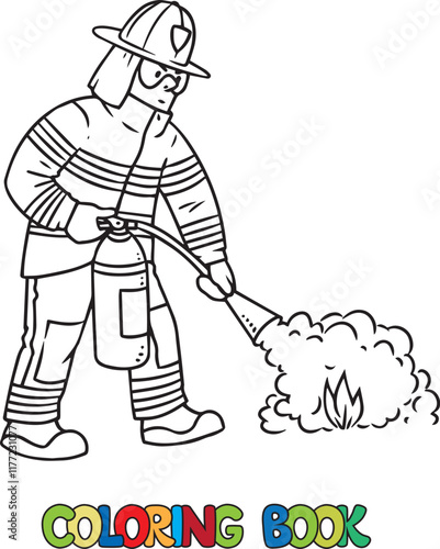 Firefighter with a fire extinguisher Coloring book