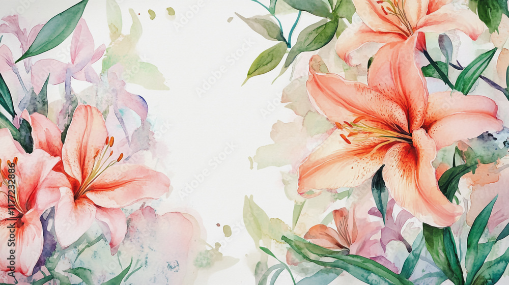 Obraz premium wedding invitation card background vector. Minimal hand painted watercolor botanical flowers texture template background. Design for wedding, vip cover, poster, rsvp moderncard.Valentine's Day