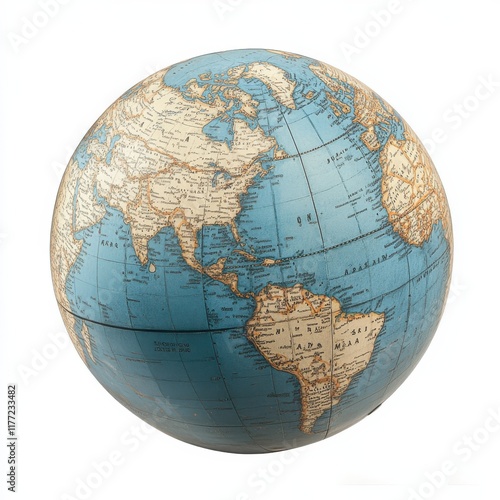 Detailed world map globe featuring vibrant blue oceans and accurate landmass representations from various continents photo