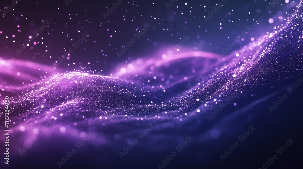 Fototapeta premium Cosmic waves of purple light create a mesmerizing deep space atmosphere filled with twinkling stars