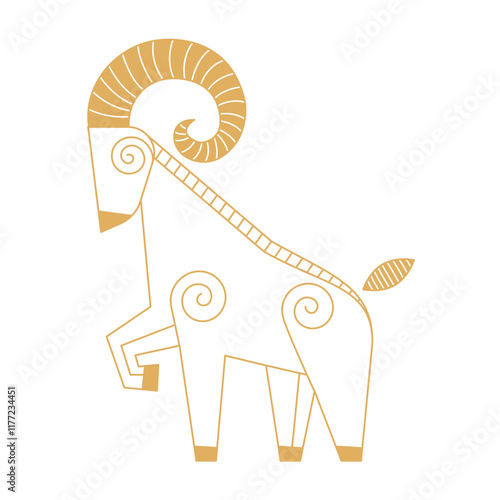 Trending chinese new year horoscope animal goat icons gold.  Chinese zodiac calendar logo, Asian lunar astrological signs. Linear simple minimalistic locational style.