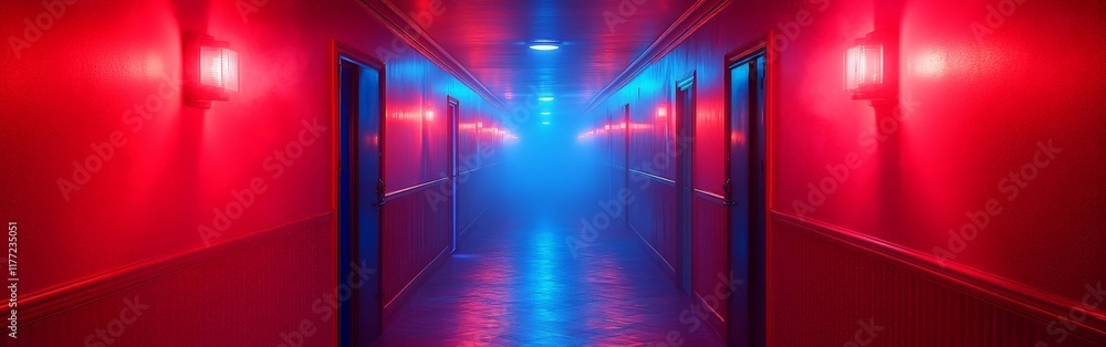 A futuristic corridor illuminated with neon lights, perfect for sci-fi, gaming, or modern studio backgrounds. A futuristic corridor illuminated with neon lights, perfect for sci-fi, gaming, or modern studio backgrounds.
