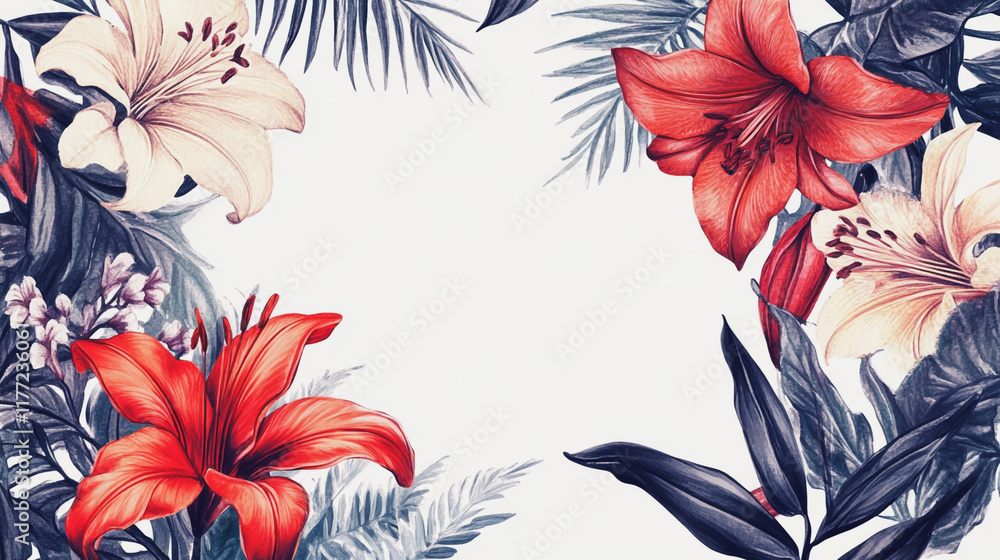 Fototapeta premium wedding invitation card background vector. Minimal hand painted watercolor botanical flowers texture template background. Design for wedding, vip cover, poster, rsvp moderncard.Valentine's Day