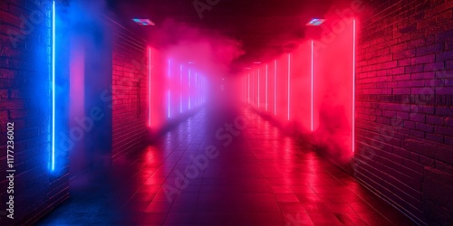 Wallpaper Mural A futuristic corridor illuminated with neon lights, perfect for sci-fi, gaming, or modern studio backgrounds. Torontodigital.ca